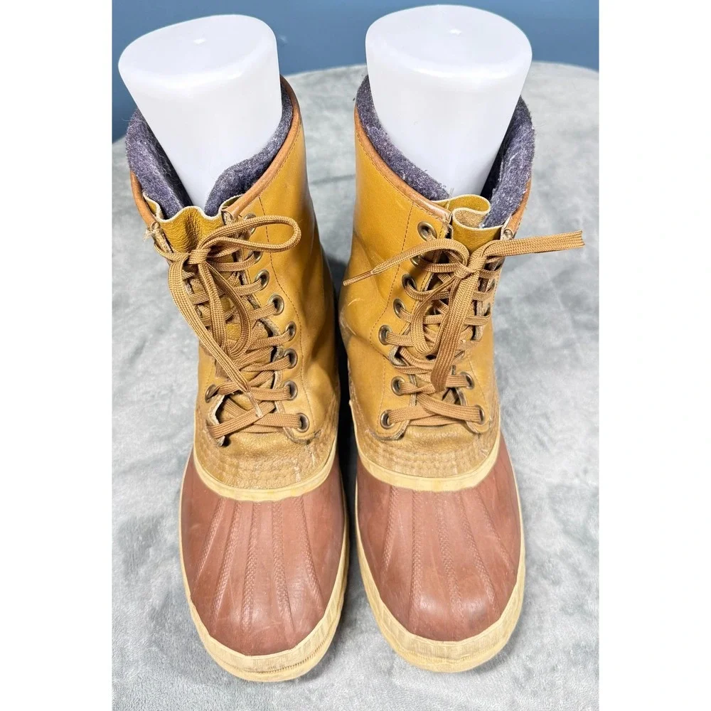 Sorel Duck Boots Mens 10.5 Tan Leather Rubber Snow Winter Lace Up